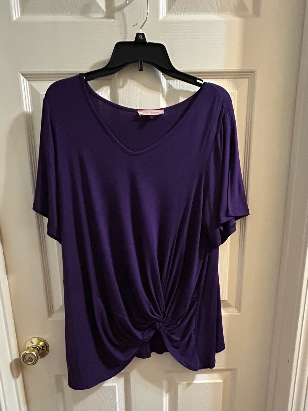 Twist-Front V-Neck Short Sleeve Top - Purple
